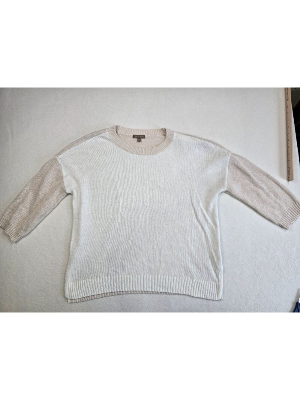 Lilla P Sweater Large Beige & White Cotton/Linen Blend